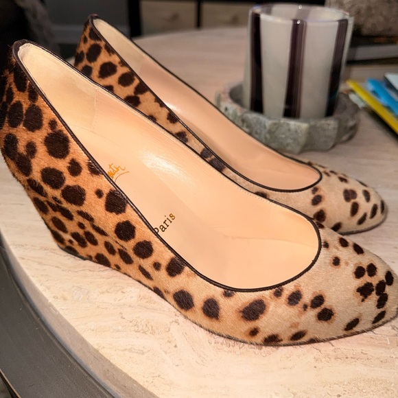 Christian Louboutin Leopard Wedges with Red Soles - Picture 2 of 8